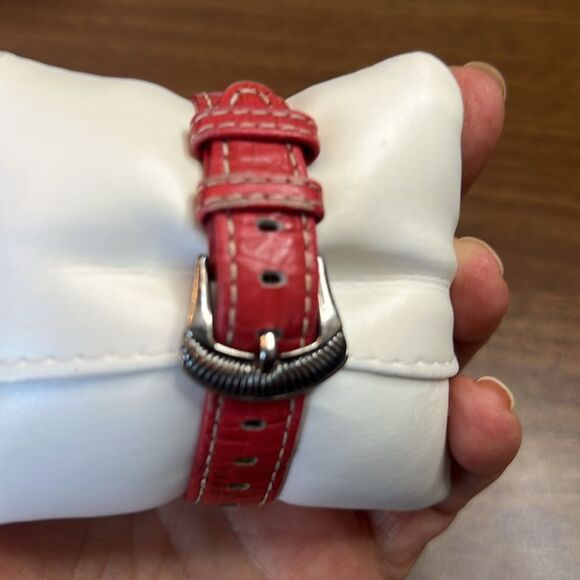 Ecclessi Sterling Silver and Red Leather Oval Face Watch - Picture 2 of 6